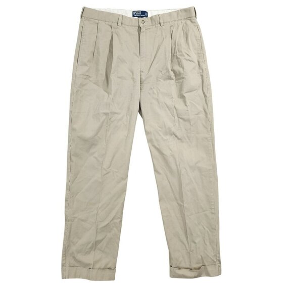 Polo Ralph Lauren Mens Pleated Khaki Cotton Pants 36/30  JCT - Picture 1 of 7